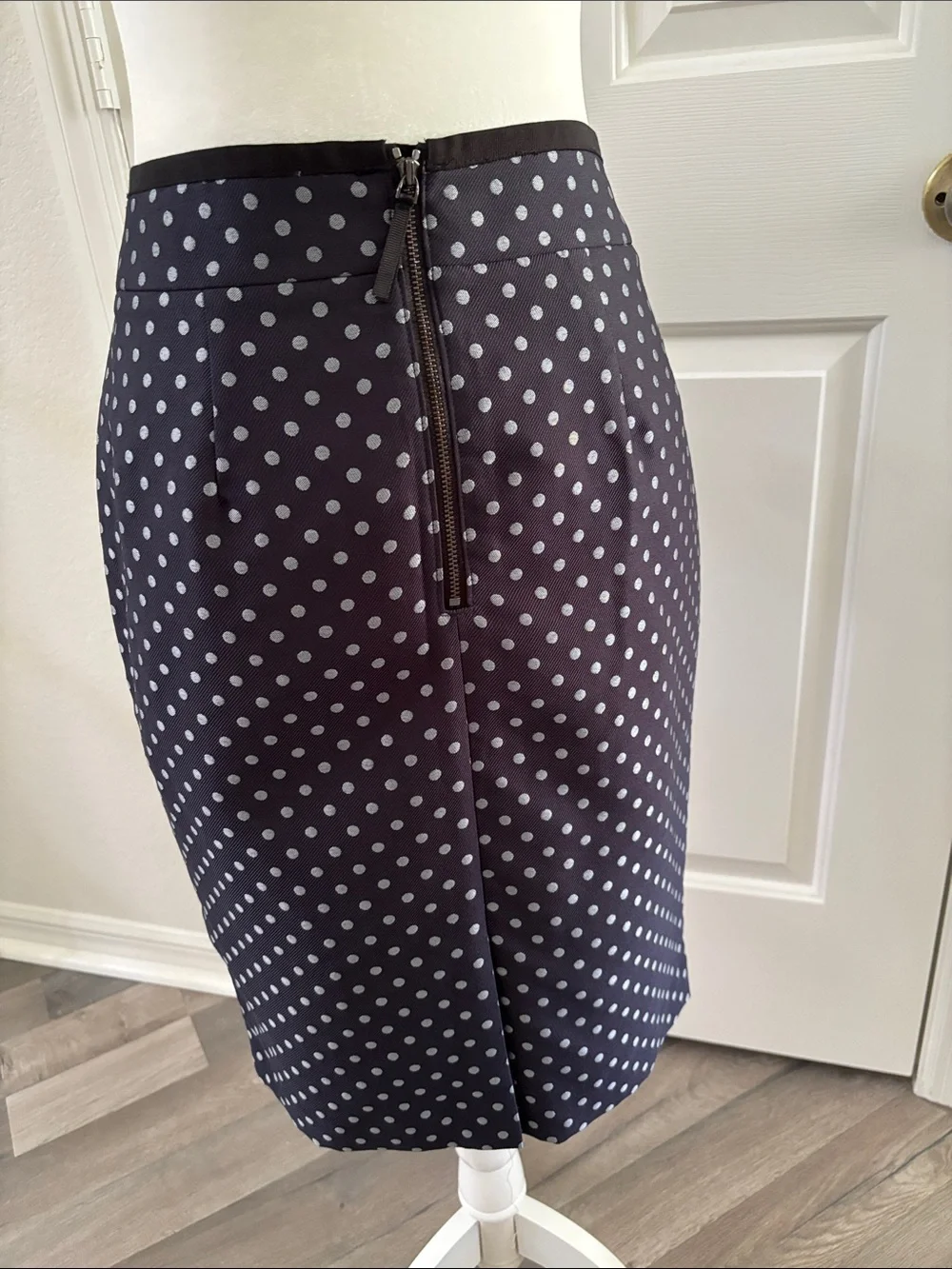 Ann Taylor Navy Pencil Skirt with Silver Polka Dots